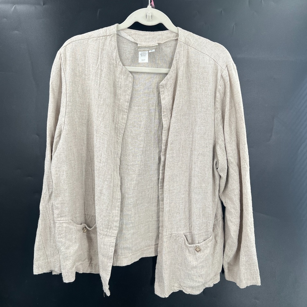 Linen blend open front linen jacket top‎ beige artsy lagenlook boho minimalist L